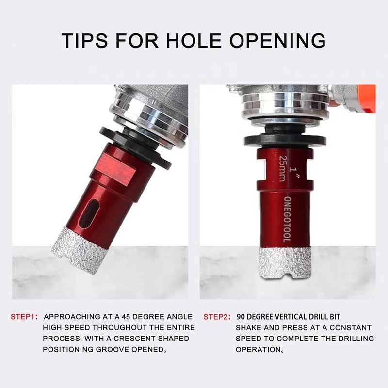 ONEGOTOOL 1 Inch（25mm） Diamond Hole Saw Tile Masonry Core Drill bits for Porcelain Ceramic Concrete Granite Marble 5/8-11 Thread for Angle Grinders and 3/8” Hex Shank - Image 5